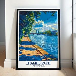 Thames Path National Trail Poster - Framed River Thames Poster - Big Ben Canvas Print - Thames Path Wall Art - Thames Path Travel Gifts