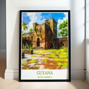 Fort Zeelandia Guyana Travel Wall Art  - Georgetown City Map Guyana Canvas Art  - Guyana Vintage Poster