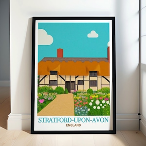 Stratford-upon-Avon Art - Anne Hathaways Cottage Poster  - Anne Hathaways Cottage Print - Stratford-upon-Avon Travel Poster