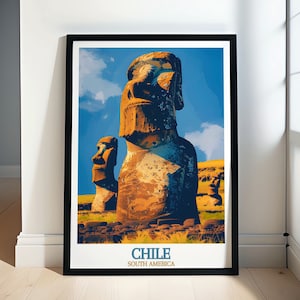 Chile Travel Poster - Easter Island Moai Statues Print - Mystical Island Posters - Chilean Cultural Wonders