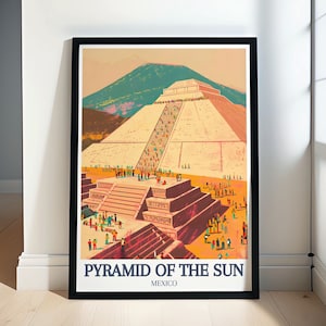 Poster di viaggio Piramide del Sole - Decorazione del tempio di Quetzalcoatl a Teotihuacán - Poster della Piramide del Sole e stampe di Teotihuacán