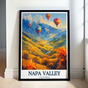 Napa Valley Travel Poster - Vaca Mountain  Art - Napa Valley Hot Air Balloons and Castello di Amorosa Artwork - Hot Air Balloon Rides  Decor