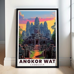 Angkor Wat Art - Bayon Temple Travel Poster - Captivating Cambodia Art Print - Stunning Bayon Temple Art