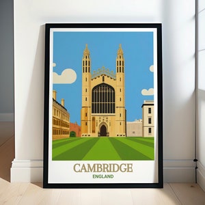 Cambridge Travel Poster - Kings College Chapel Poster - Kings College Chapel Wall Art - England Travel Art - Cambridge Decor - Cambridge Art
