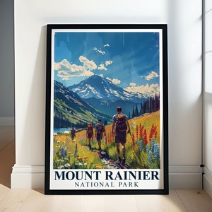 Impression de voyage Mount Rainier - déco Paradise Meadows - art du parc national - déco Mount Rainier - poster Mount Rainier