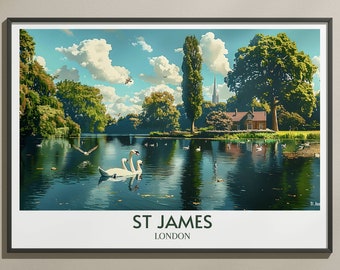 St James Park London Poster- Hampstead Heath Print -  London&#39;s Royal Parks - Buckingham Palace and London Parks - St James Park Print
