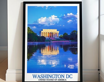 Cartazes de Washington DC - Arte do Lincoln Memorial - Arte de Washington DC - marcos icônicos de ashington DC com gravuras de arte impressionantes