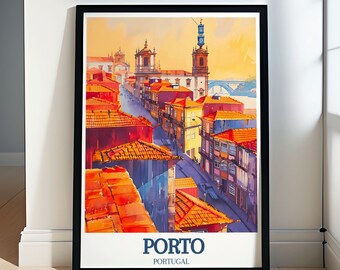Porto Artwork - Ribeira District and Dom Luís I Bridge Art Print - Iconic Portugal Print - Travel Enthusiast Gift