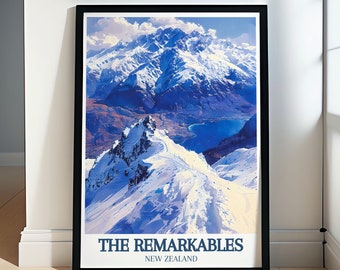 The Remarkables Ski Resort Impressão - The Remarkables Emoldurado - Pôster Remarkables - Pôster do Lago Wakatipu - Impressão do Lago Wakatipu - Arte Wakatipu