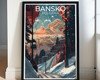 Bansko Ski Resort Poster - Framed Bansko Ski Print - Bansko Poster - Bansko Print- Bansko Wall Art - Bansko Ski Resort Travel Gift &Souvenir