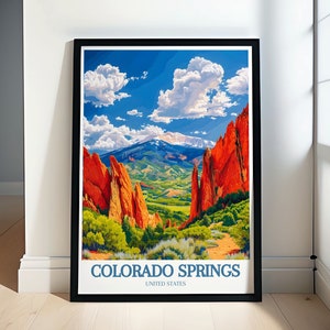 Colorado Springs Wall Decor - Garden of Gods & Pikes Peak Art Print - Colorado Springs and Pikes Peak Travel Poster
