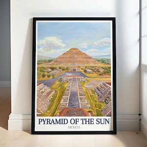 Stampa di viaggio Piramide del Sole - Stampe di Avenue of the Dead di Teotihuacan - Teotihuacán e Piramide del Sole - Arte murale in Messico