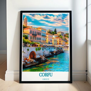 Elegante muurkunst Corfu - oude binnenstad kunstafdrukken Corfu - perfecte cadeaus voor reizen en kunstliefhebbers