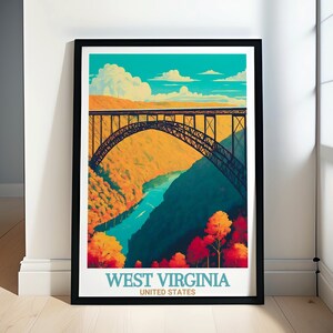 West Virginia Travel Poster - New River Gorge Bridge Vintage Travel Posters- New River Gorge Bridge and USA Travel Art -West Virginia Decor