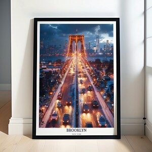 Brooklyn New York Travel Poster, Brooklyn Bridge, Brooklyn New York Travel Print, Brooklyn Artwork, USA Wall Art for home decor