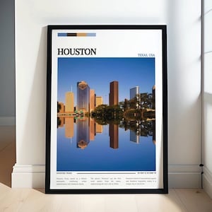 Houston Skyline Poster | Houston Cityscape | Houston Print | Texas Art Print | Houston Travel Poster | Housewarming Gift