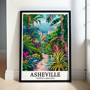 Asheville Travel Print - Western North Carolina Botanical Garden - The Biltmore Estate in Colorful Decor - Asheville Decor - Asheville Gift