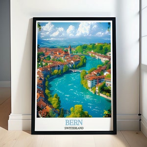 Bern Reiseposter - Kultige Wahrzeichen von Bern - Reiseleinwand - Aare Kunstsammlung
