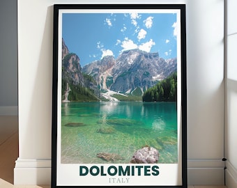 Dolomites Poster - Lago di Braies Art - Dolomites Wall Art - Dolomites Art Print - Pragser Wildsee art -Lake Prags poster -Lake Braies print