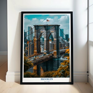 Brooklyn New York Travel Poster, Brooklyn Bridge, Brooklyn New York Travel Print, Brooklyn Artwork, USA Wall Art for home decor