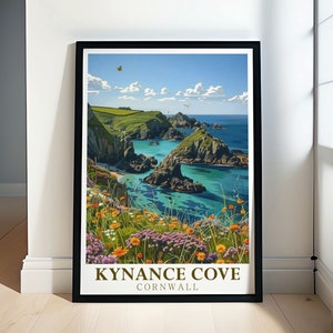 Póster de Kynance Cove - Impresión enmarcada de la flora de Kynance Cove - Arte mural de Kynance Cove - Impresión en lienzo de Kynance Cove - Regalo de viaje o recuerdo de Kynance Cove