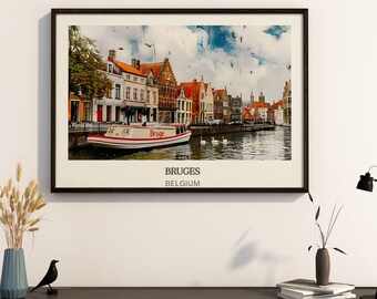 Bruges Travel Poster Bruges Poster Wall Art Belgium Vintage Poster Travel Poster Gift Bruges Print Art Print Housewarming Gift