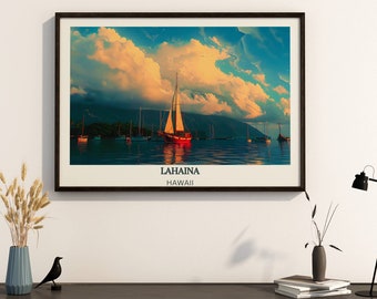 Lahaina Hawaii Travel Print Lahaina Wall Decor Hawaii Illustration Lahaina Maui Travel Poster Lahaina Hawaii Gift Hawaii Home Decor