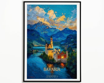 Bavaria Travel Poster | Neuschwanstein Castle | German Travel Poster | Bavaria Wall Art | Bavaria Print | Housewarming Gift