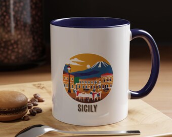 Sicily Coffee Mug, Italy Travel Tea Cup, Sicilian Lemon Kitchen Decor, Italian Souvenir Gift