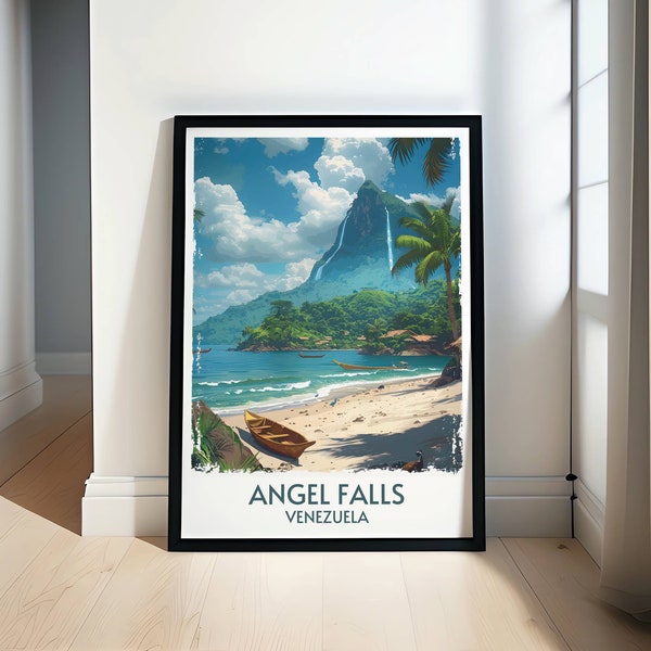 Angel Falls Landscape Prints National Park - Vintage Venezuela Travel Art - Angel Falls Adventure Artwork