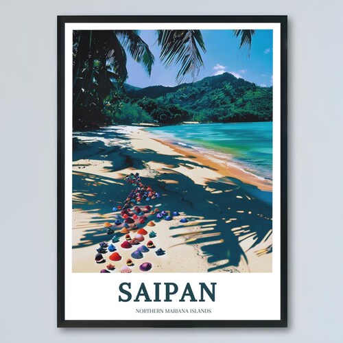 Affiche de Saipan, micro-impression sur toile encadrée, art mural des Îles Mariannes du Nord