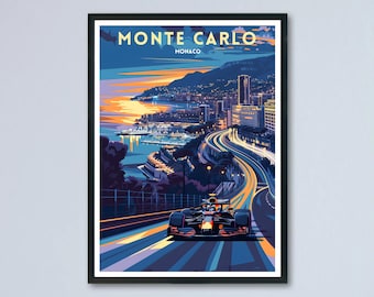 Monte Carlo Poster Monaco Grand Prix F1 Canvas Print Riviera Framed Racing Travel Wall Art Gift