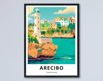Arecibo Poster Puerto Rico Fyr Canvastavla Inramad Karibisk Resa Väggkonst Dekor