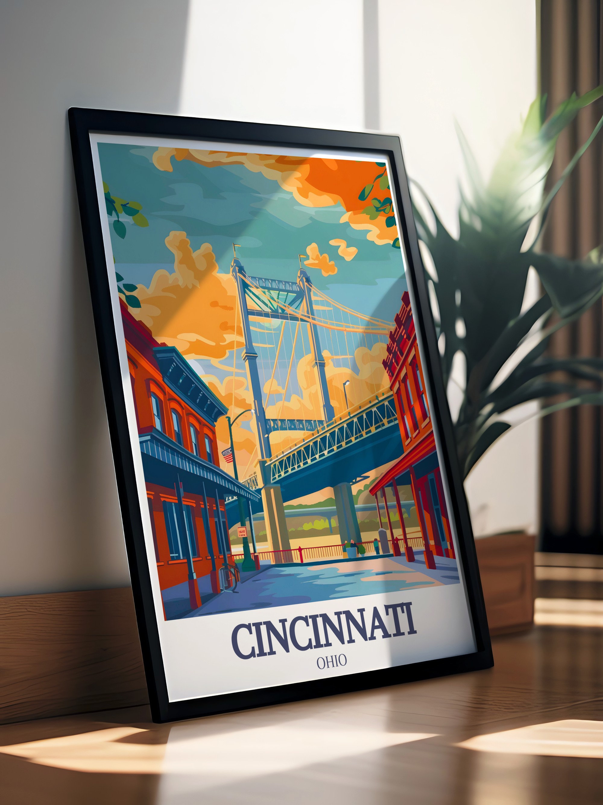 Cincinnati Wall Art Roebling Suspension Bridge and Vintage Skyline