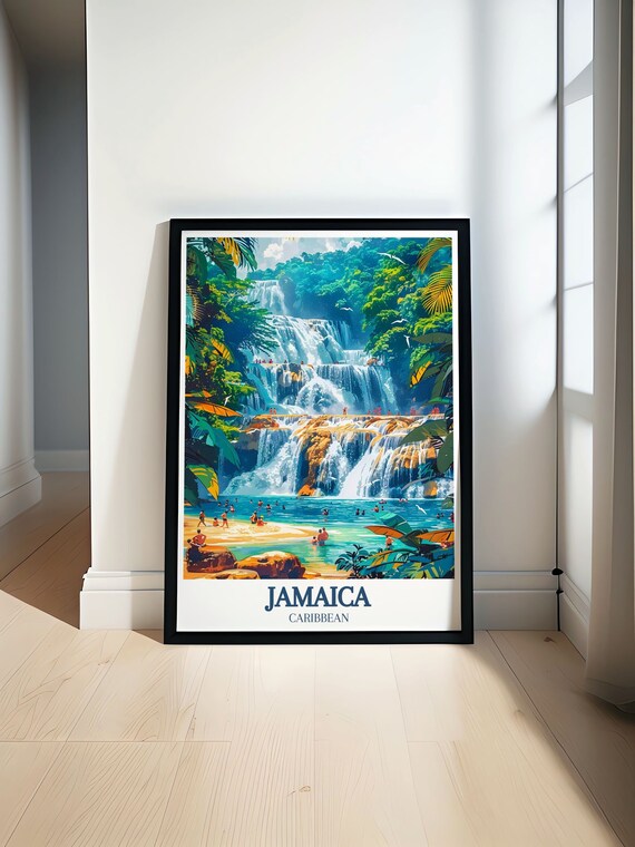 Jamaica Wall Art - Framed Dunn's River Falls Poster - Ocho Rios Beach Canvas Print - Jamaica Travel Gift & Souvenir