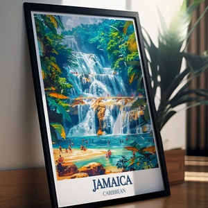 An eye catching illustration of Ocho Rios Beach, featuring the vibrant colors and tranquil setting of the Caribbean shore. The poster celebrates the relaxing atmosphere and scenic beauty of this popular Jamaican destination.