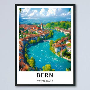 Bern Travel Wall Art - Aare River Serenity - Timeless Elegance of Bern: Framed Vintage Travel Posters