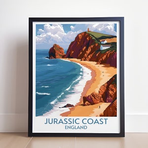Póster vintage del parque nacional panorámico de la costa suroeste: arte mural vintage de aventura de senderismo en Dorset