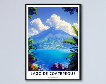 Lago de Coatepeque El Salvador Poster Volcano Art Print Canvas Framed Wall Decor
