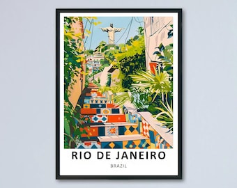 Rio de Janeiro Poster Selaron Staircase Canvas Print Brazil Framed Christ the Redeemer Wall Art