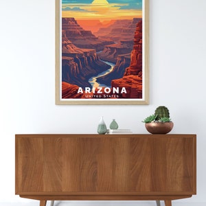 Celebrate the spirit of travel with this Grand Canyon Print. This Arizona Travel Poster features the iconic landscapes of the Grand Canyon, making it a thoughtful gift for travelers, nature enthusiasts