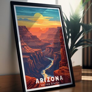 Bring the wonders of the Grand Canyon into your home with this Arizona Travel Print. Perfect for enhancing your decor, this stunning piece of Arizona Artwork captures the majestic scenery and vibrant hues of the Grand Canyon in remarkable detail.