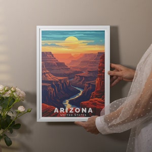 Transform your living room or office with this captivating Grand Canyon Travel Print. This Arizona Artwork showcases the grandeur of the Grand Canyon, offering a constant reminder of the awe-inspiring landscapes that define this remarkable place.