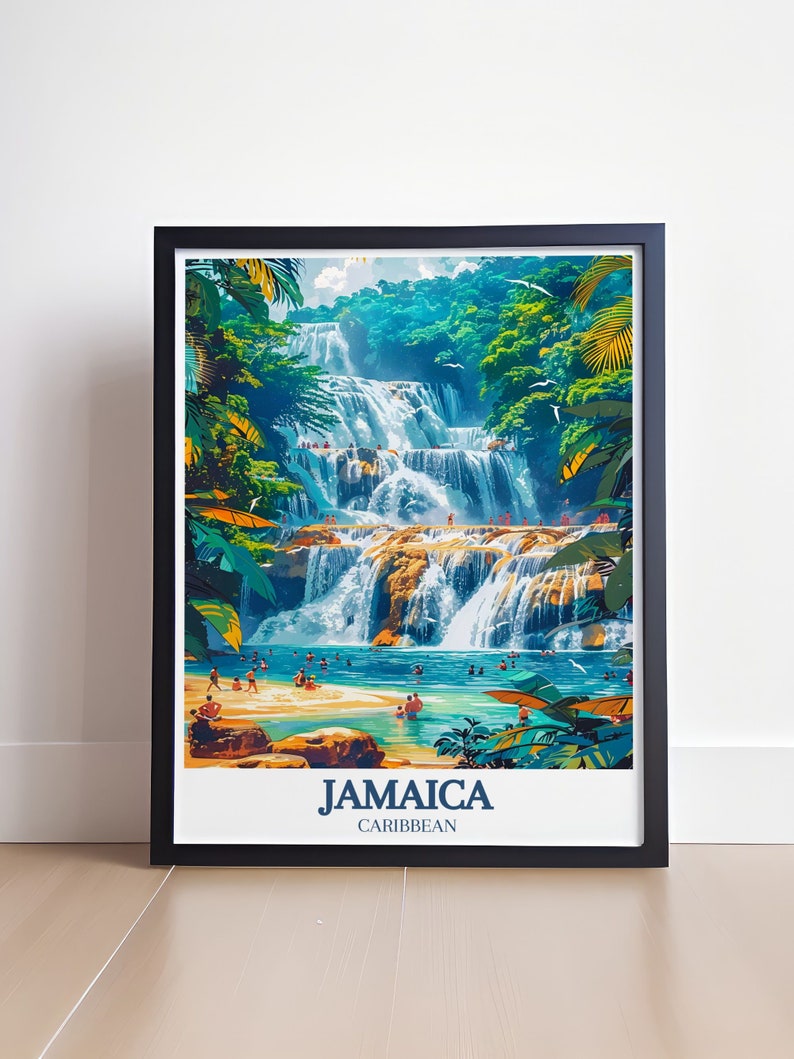 A captivating print of Ocho Rios Beach in Jamaica, showcasing the turquoise waters and relaxing atmosphere. This poster evokes the sense of peace and tranquility that beachgoers experience at this beautiful Caribbean destination.