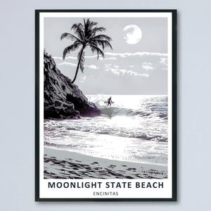 Moonlight State Beach Encinitas Poster Surfing Kunstdruck Leinwand gerahmt Wanddekoration