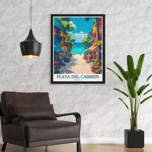 Breathtaking La Quinta Avenida Caribbean Sea Poster featuring Playa Del Carmen. The vibrant colors and intricate details bring the beauty of Mexico to life, making it an ideal decor piece or travel gift.