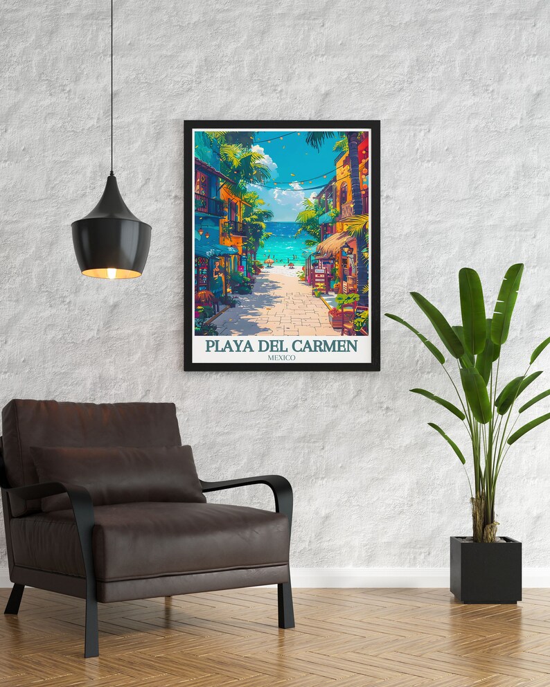 Breathtaking La Quinta Avenida Caribbean Sea Poster featuring Playa Del Carmen. The vibrant colors and intricate details bring the beauty of Mexico to life, making it an ideal decor piece or travel gift.