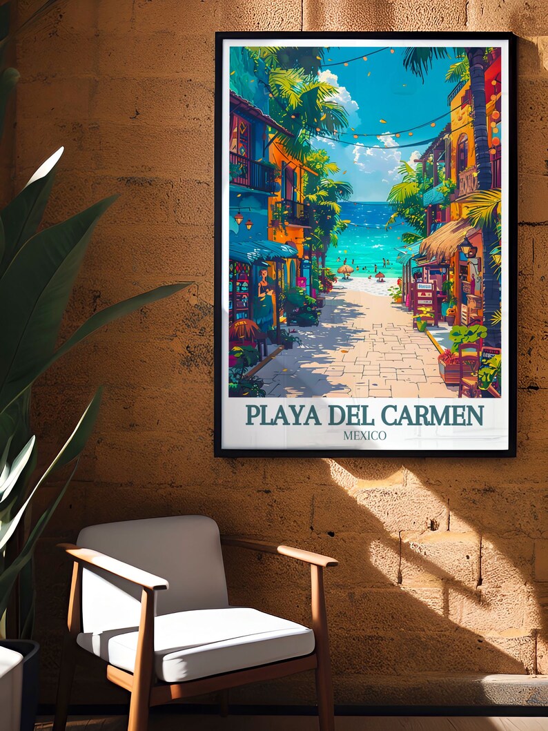 Gorgeous La Quinta Avenida Caribbean Sea Decor featuring Playa Del Carmen. This Mexico Wall Art brings the lively streets and tranquil beaches of Mexico into your home, creating a vibrant and inviting space.