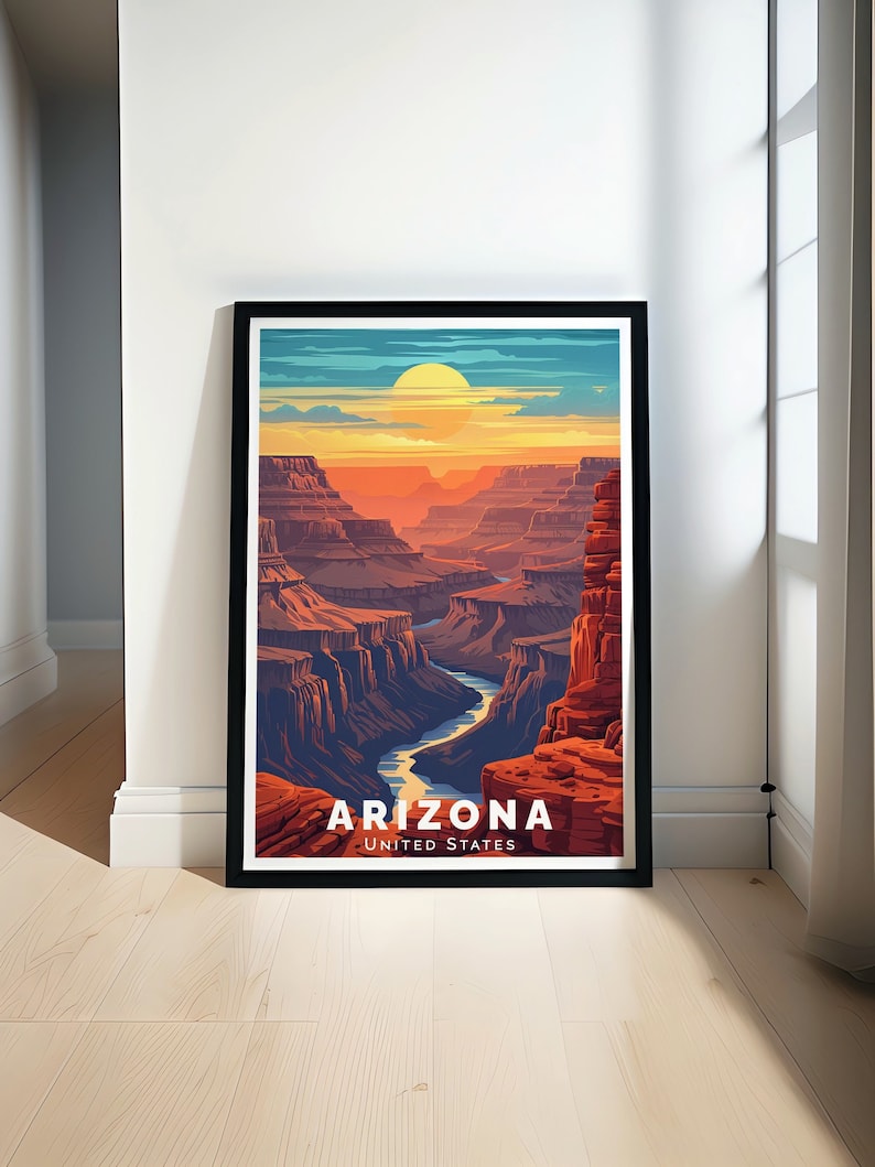 Experience the breathtaking beauty of the Grand Canyon with this Arizona Print. Perfect for home decor or as a travel memento, this stunning piece captures the majestic landscapes and vibrant colors of one of the worlds most iconic natural wonders.