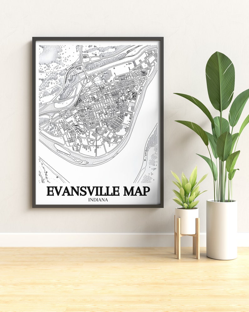 Evansville Map Art Ohio River and Mesker Park Zoo Map Evansville City 